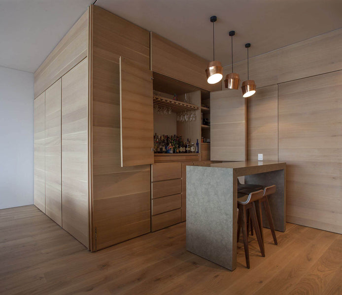 Wooden wet bar finished with Rubio Monocoat Oil Plus 2C.