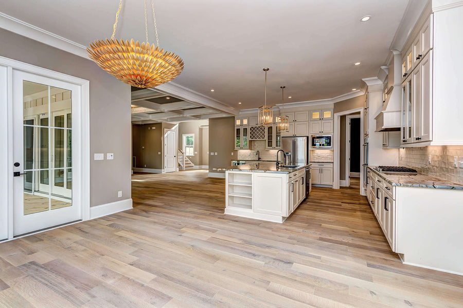 Engineered white oak floors finished with Rubio Monocoat Oil Plus 2C to keep them looking natural.