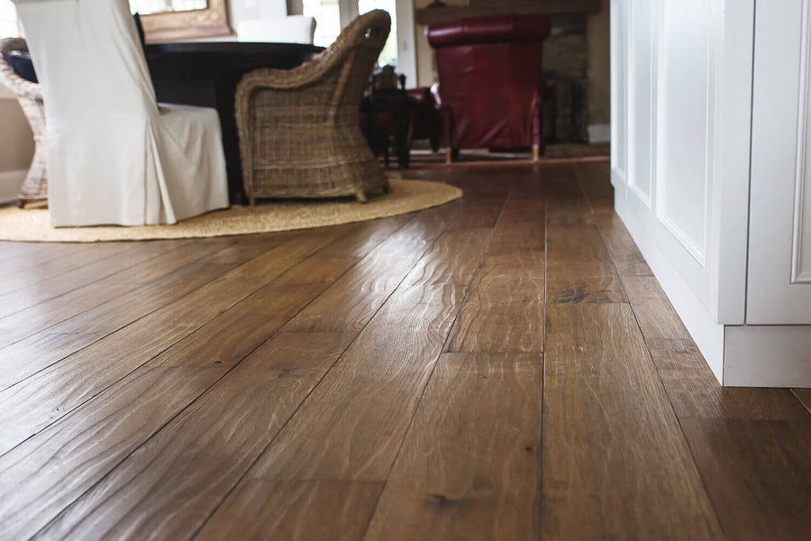Unique white oak floors finished with Rubio Monocoat Oil Plus 2C.