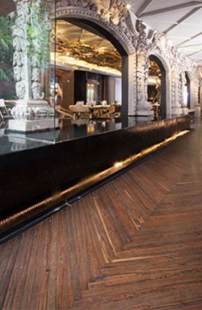 Chevron wood flooring finished with Rubio Monocoat.