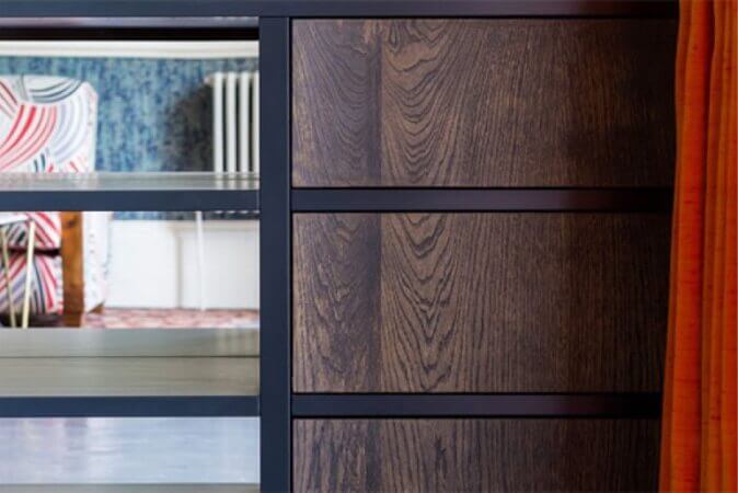 Continuous grain panels on modern vanity.