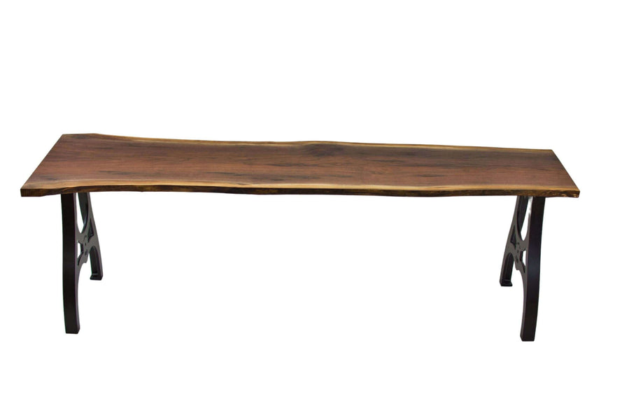 Full view of live edge walnut table finished with Rubio Monocoat products.