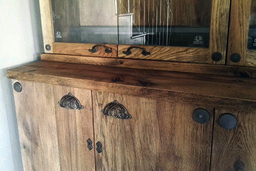 Rubio Monocoat used to finish wooden whiskey cabinet.