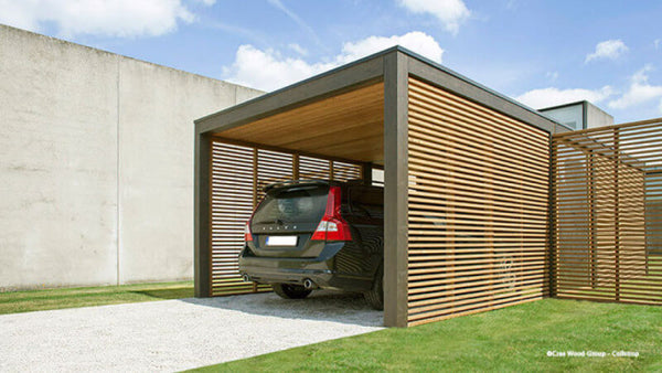 A modern carport finished with Rubio Monocoat exterior oil.
