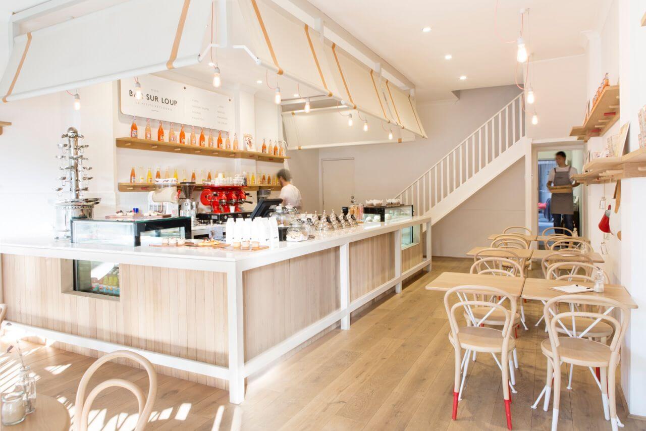 Unique wooden flooring and counters in restaurant finished with Rubio Monocoat.