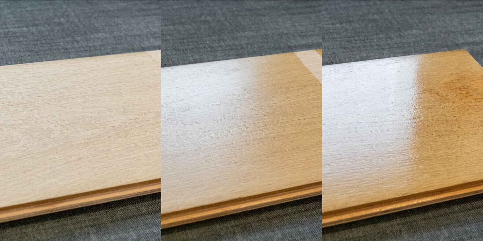 Different wood finish sheen levels.