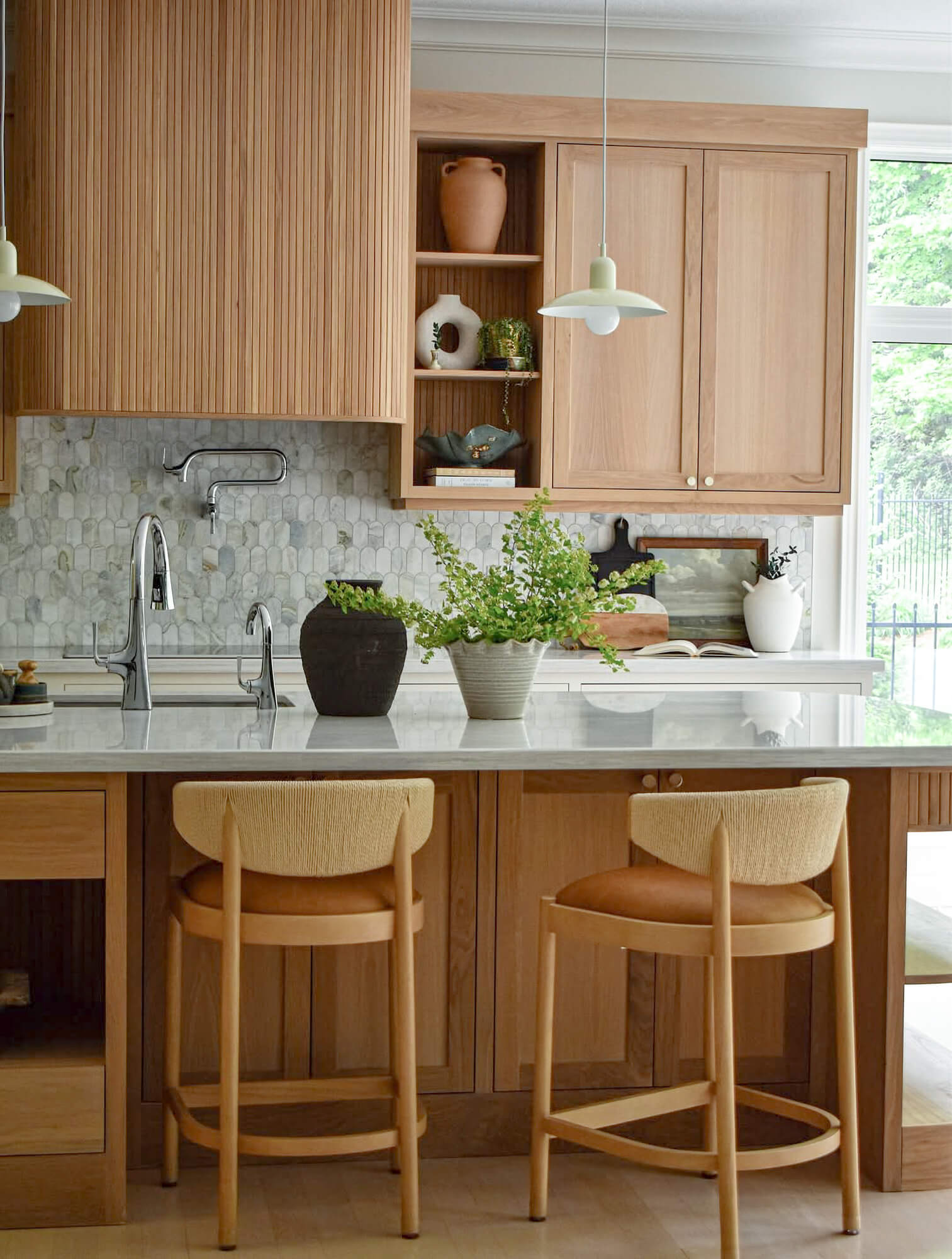 Organic modern kitchen project inspiration finished with white oak cabinetry finished with Rubio Monocoat Oil Plus 2C 
