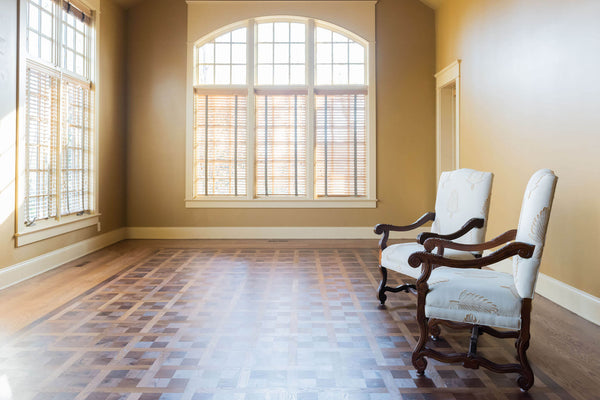 Beautiful walnut and white oak parquet floor finished with Rubio Monocoat.
