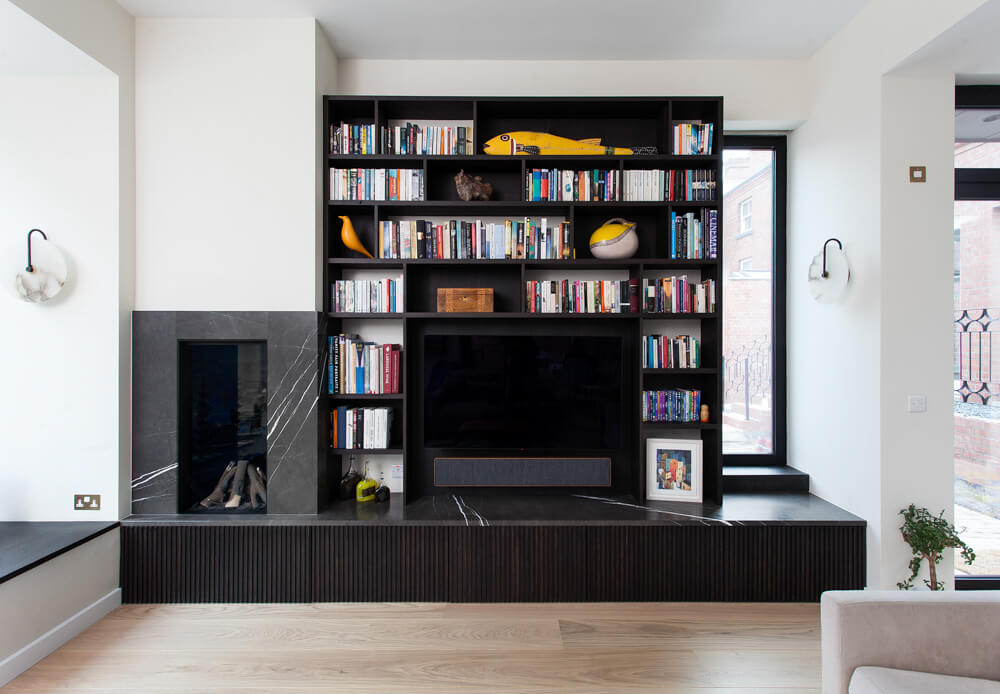 Sleek, modern built-ins finished with Rubio Monocoat products in a dark, espresso colour.