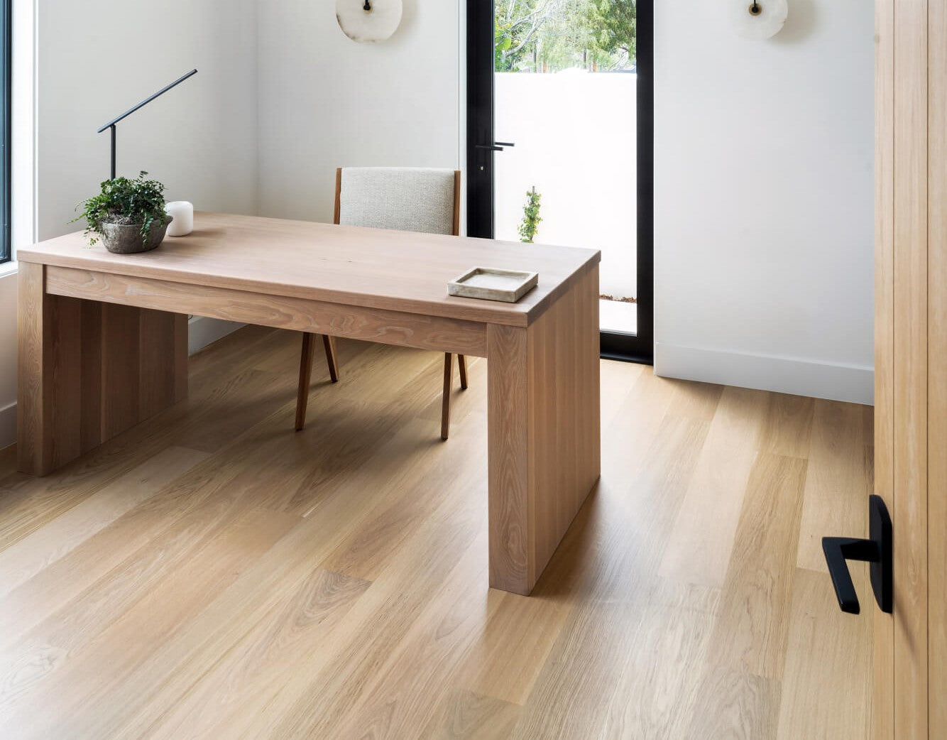 A stylish yet functional home office desk made from white oak and finished using Oil Plus 2C 