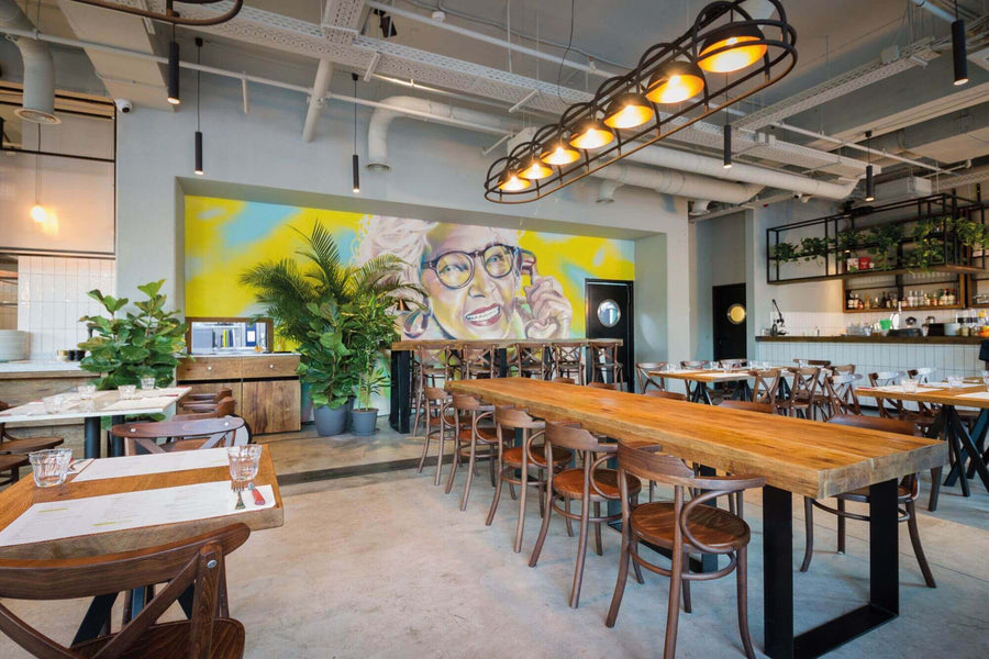Rubio Monocoat natural wood finished used to finish restaurant furniture.