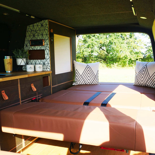 VW van ready for adventure and has wooden features finished with Rubio Monocoat.