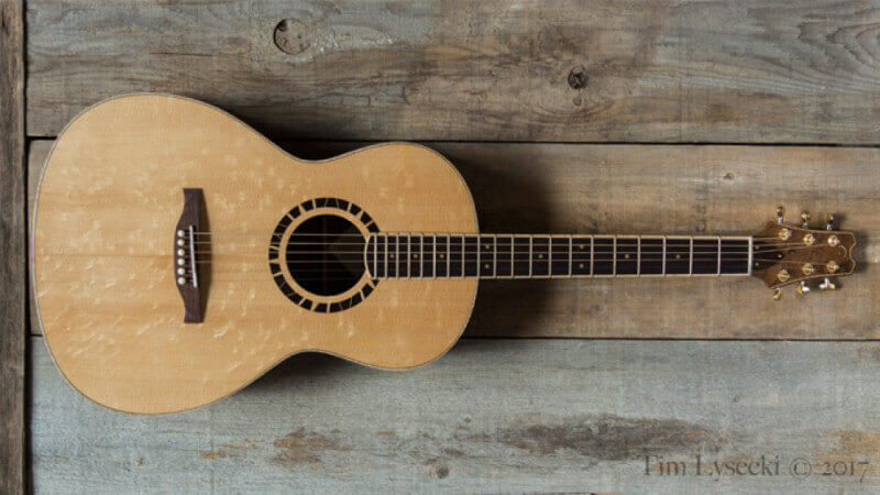 Acoustic guitar finished with Rubio Monocoat hardwax oil wood finish.
