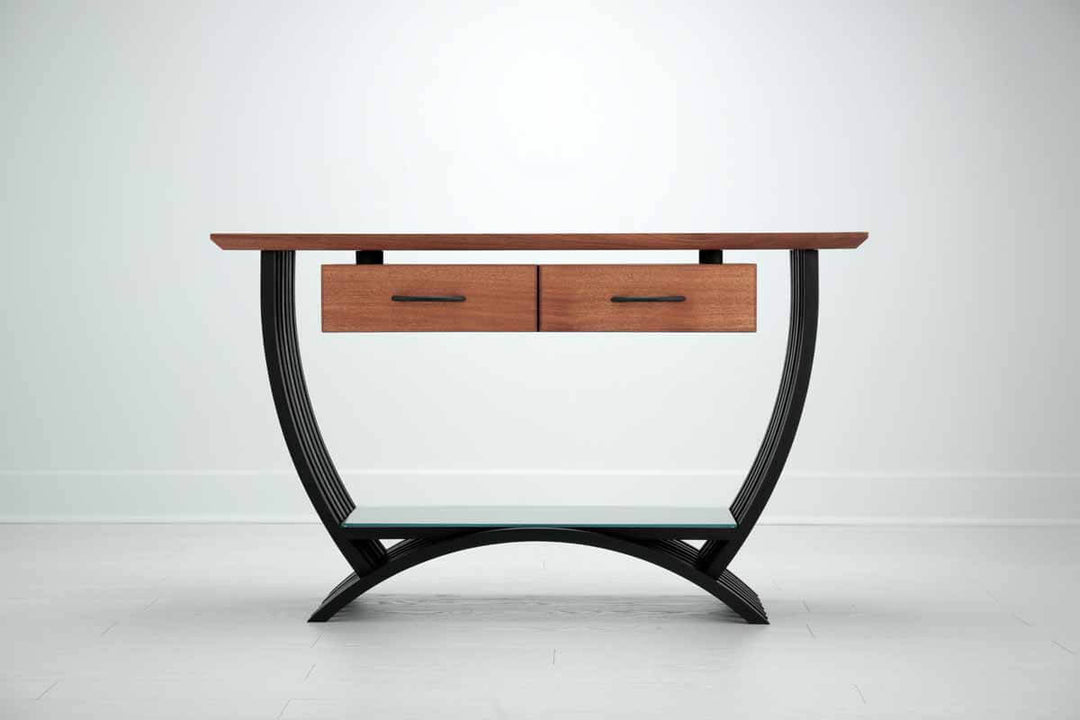 Curvy console table finished with Rubio Monocoat hardwax oil wood finish.