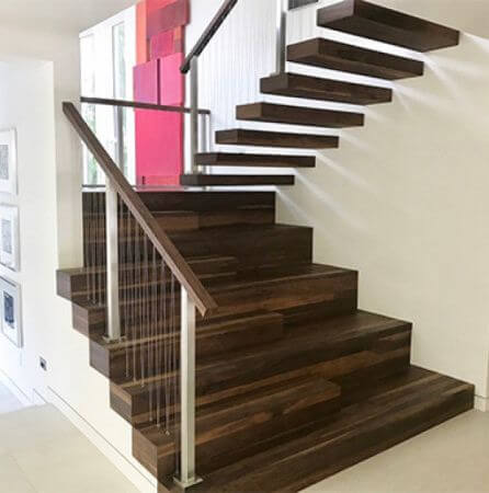 Walnut wooden stairs finished with Rubio Monocoat.