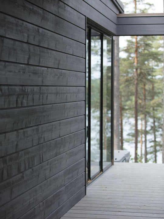 Exterior wood cladding finished with exterior Rubio Monocoat hardwax oil finish.