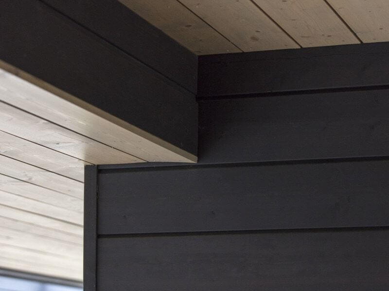 Details on exterior of private house clad in wood finished with Rubio Monocoat.