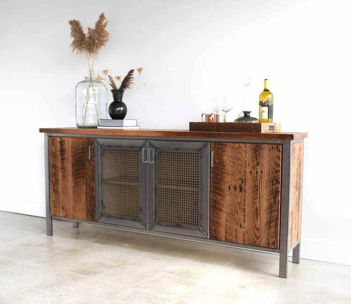 Industrial cabinet from steel and rustic wood finished with Rubio Monocoat wood finish.