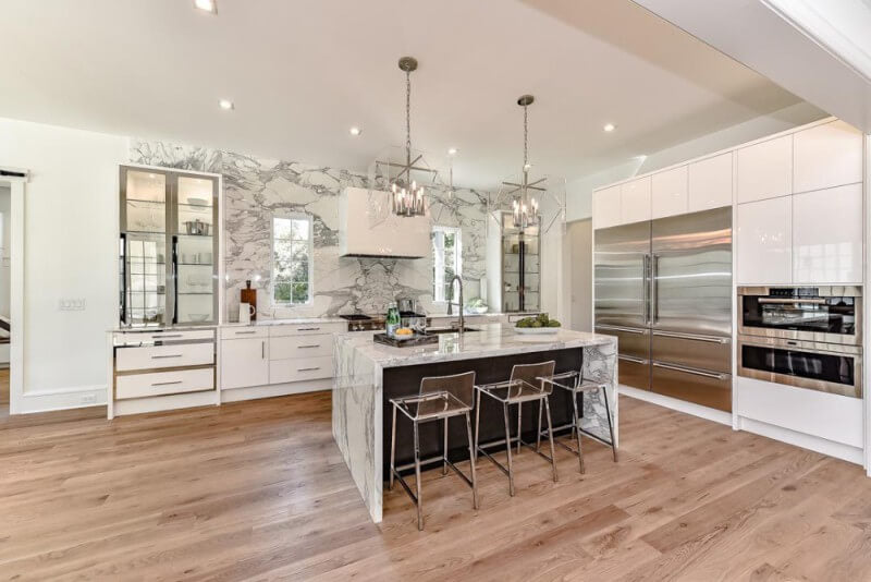 Kitchen with white oak floors finished with Rubio Monocoat.