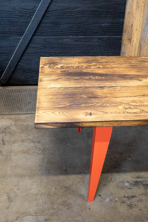 Charred white oak conference table finished with Rubio Monocoat Oil Plus 2C hardwax oil wood stain and finish for interior wood projects.