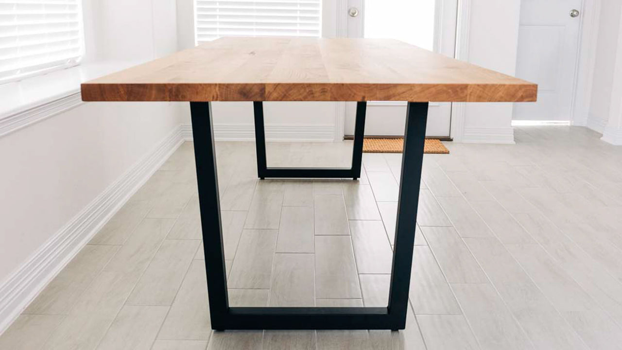 White oak dining table finished with Rubio Monocoat Oil Plus 2C "Pure" hardwax oil wood stain and finish.