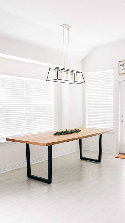 A solid white oak dining table finished with Rubio Monocoat Oil Plus 2C hardwax oil wood stain and finish for interior wood projects.