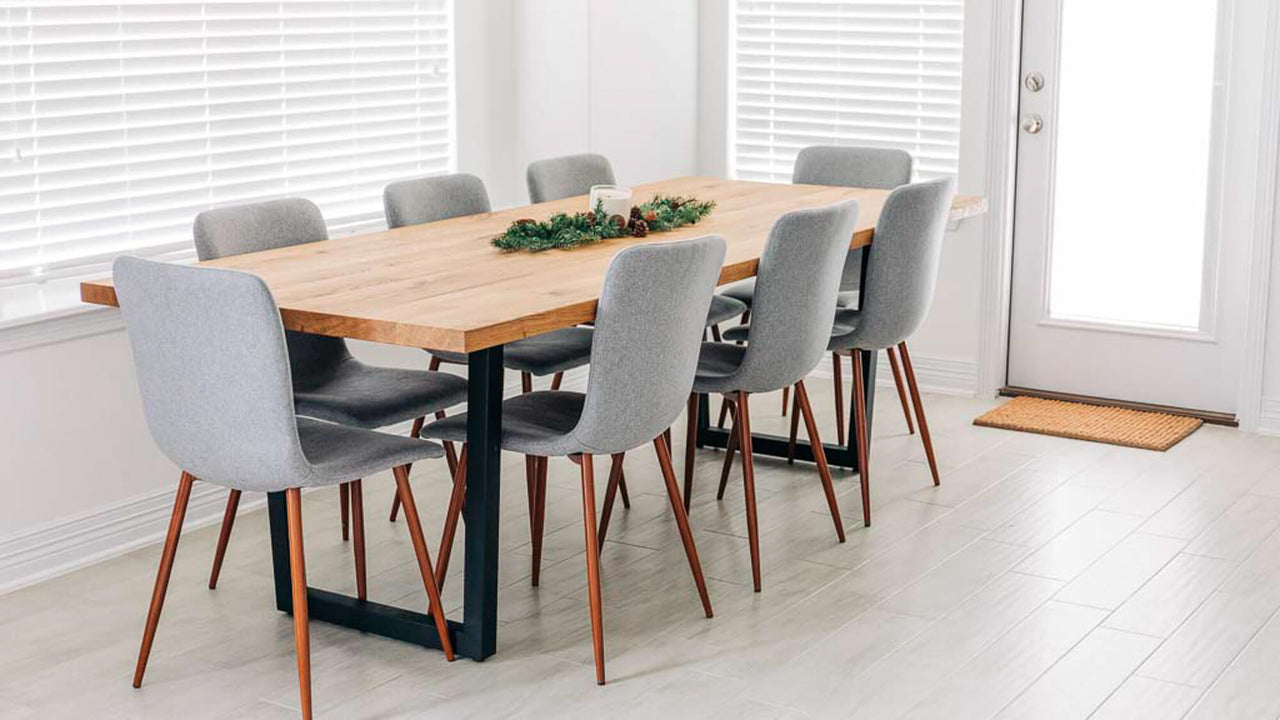 Edge detail of a modern white oak dining table finished with Rubio Monocoat Oil Plus 2C hardwax oil wood finish.