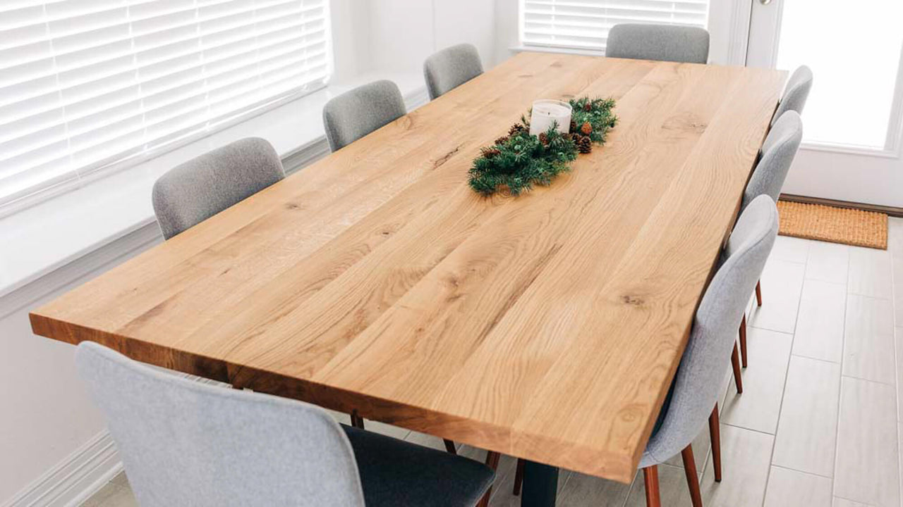 A modern white oak table finished with Rubio Monocoat Oil Plus 2C "Pure".