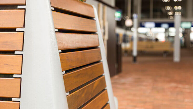 Close up of wooden bench finished with Rubio Monocoat.