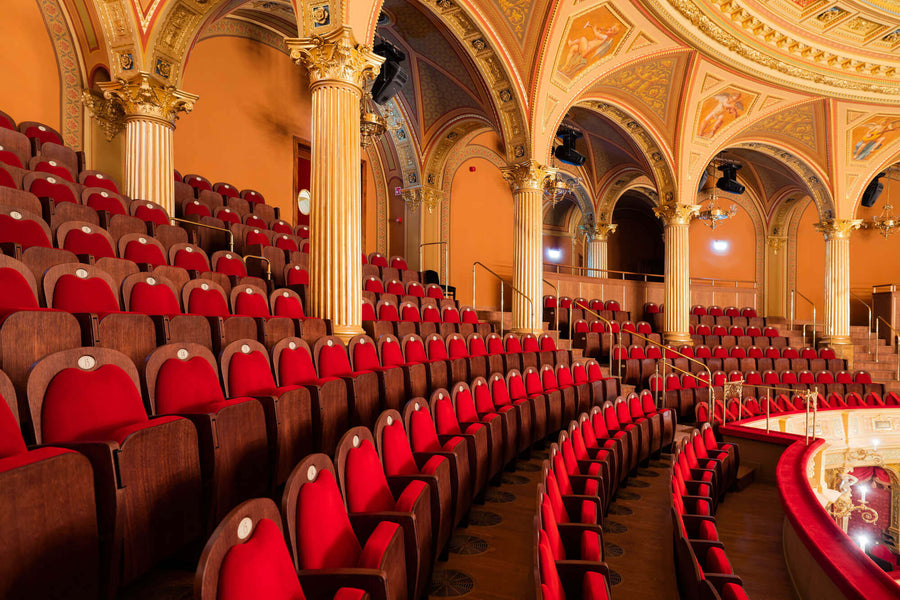 A side view of the auditorium seats in the Hungarian State Opera House