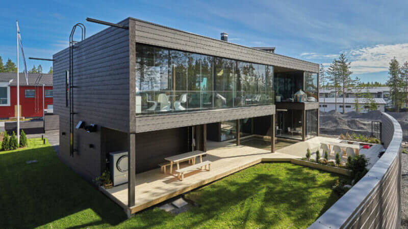 A modern wood house.