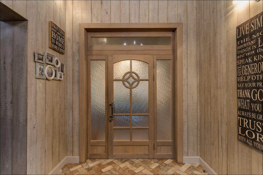 Beautiful wooden doorway and wooden clad walls finished with Rubio Monocoat.