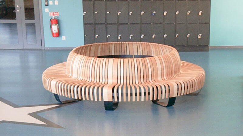 Circular wooden bench finished with Rubio Monocoat Oil Plus 2C.