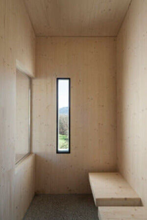 A completely wooden sitting area.