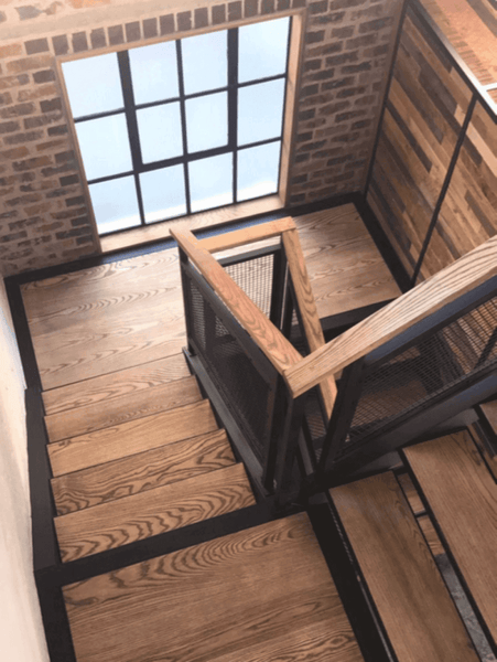 Wooden stairway finished with a gorgeous natural oil wood finish.