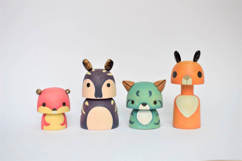 Tiny wood animal carvings art project