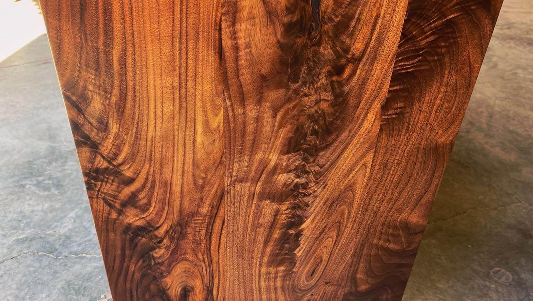 Figured walnut wood finished with Rubio Monocoat.