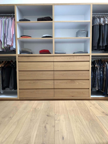 White oak wood in a closet.