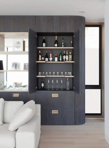 Wall cabinets with build in liquor cabinet.