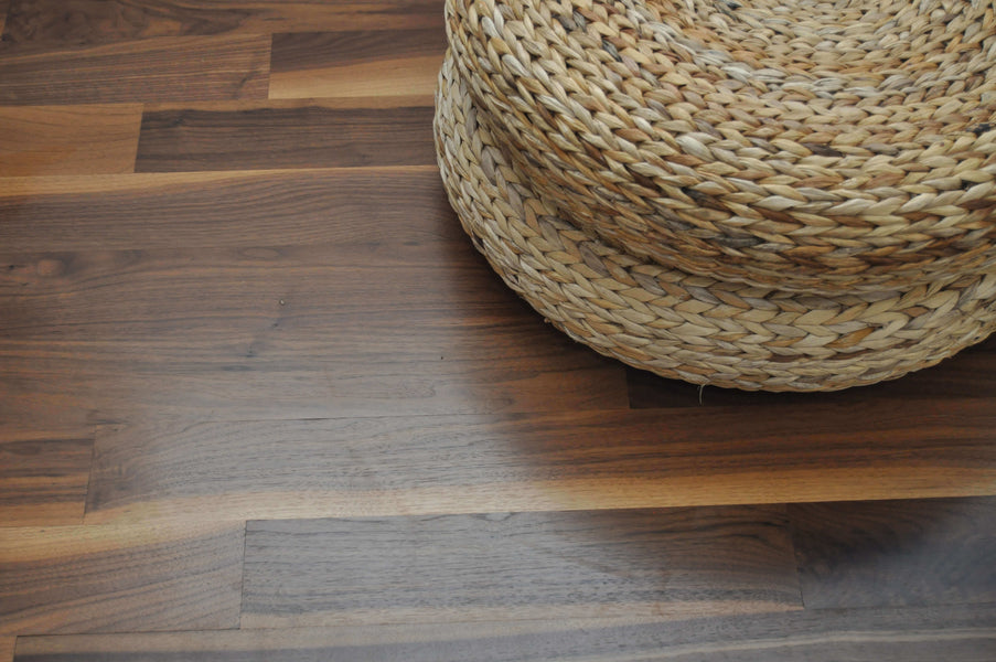 Close up of walnut floor finished with Rubio Monocoat.