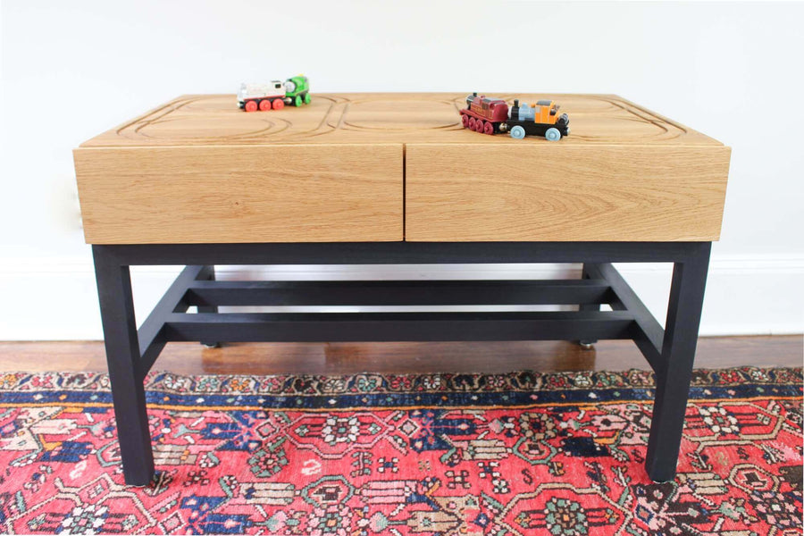 Hardwax oil finished wood train table.