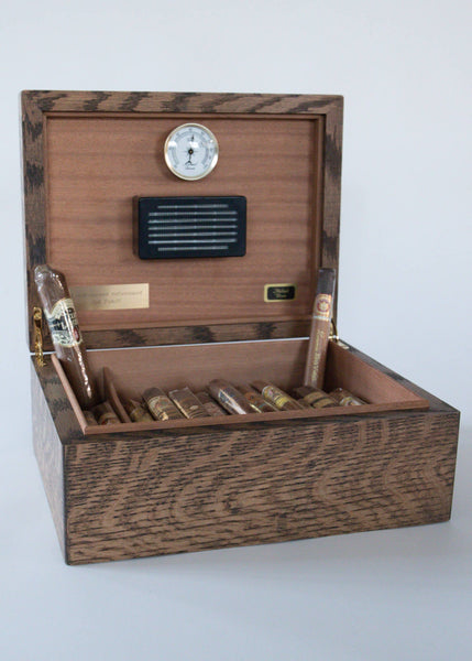 Cigar humidor crafted from white oak for a retirement gift.