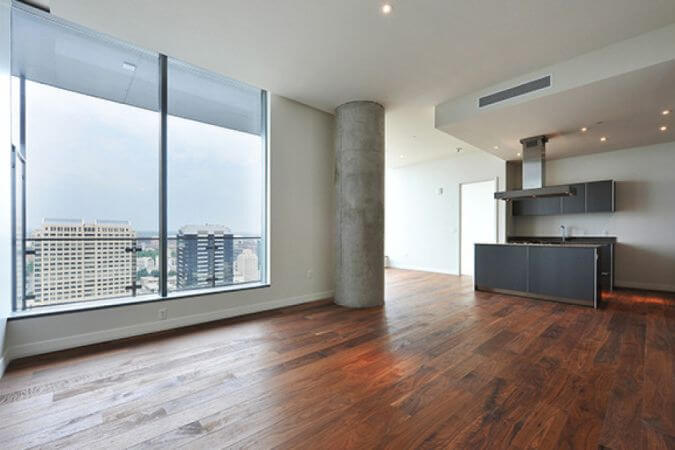 Beautiful views from a hotel room featuring wood floors finished with Rubio Monocoat.