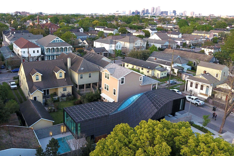 Aerial view of the J-House in New Orleans.