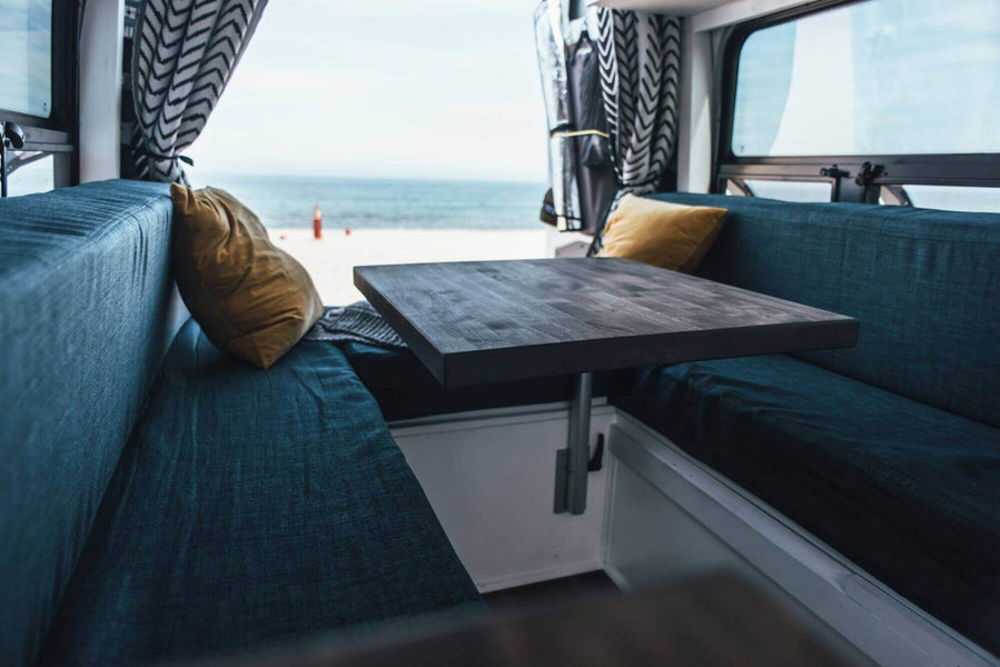 Beautiful views from travel van featuring wooden surfaces finished with Rubio Monocoat.