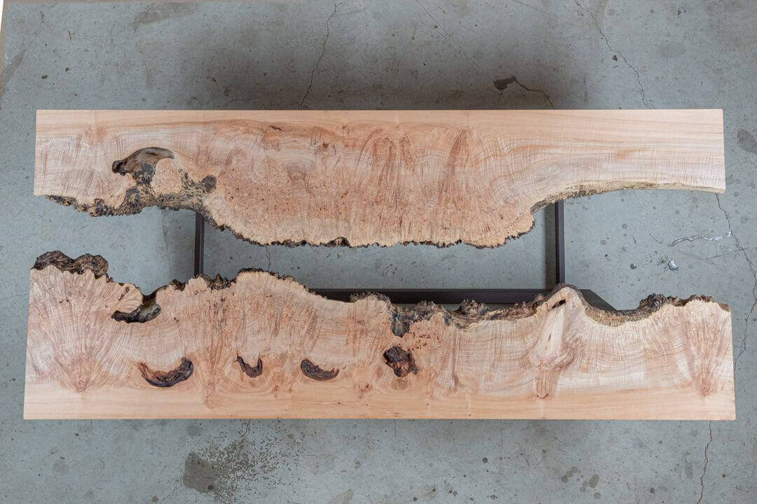Unique live edge wooden canyon river table finished with Rubio Monocoat.