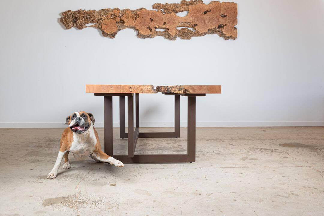 Live edge maple burl table is finished with Rubio Monocoat.