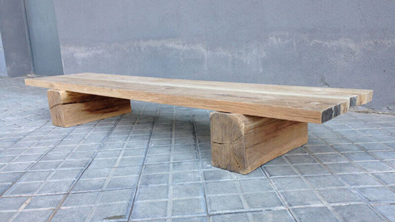 An oak bench finished with Rubio Monocoat wood finish.