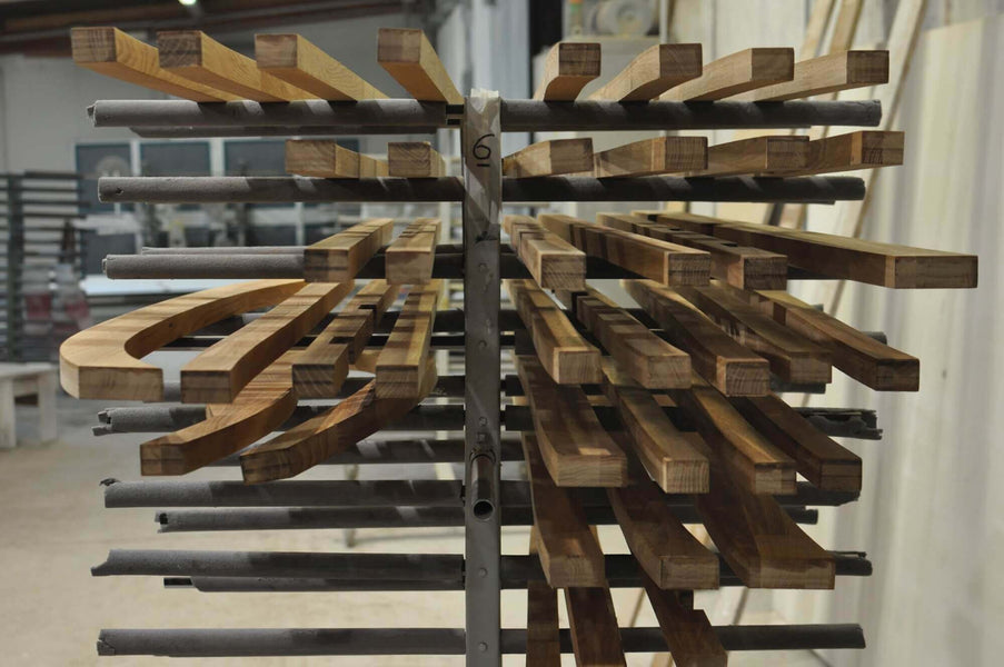 Wood on a drying rack.