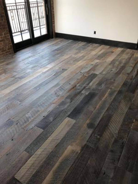 Rustic hardwood flooring.